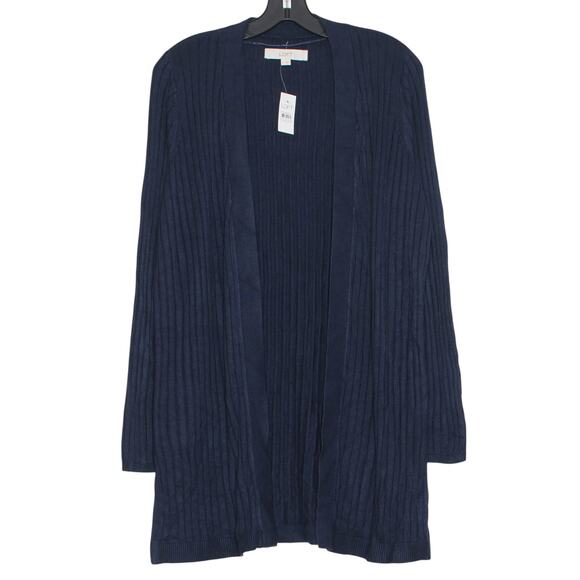 NWT Loft Cardigan Ribbed Academia Minimalist Coastal Grandma Open Blue Small - Picture 1 of 6